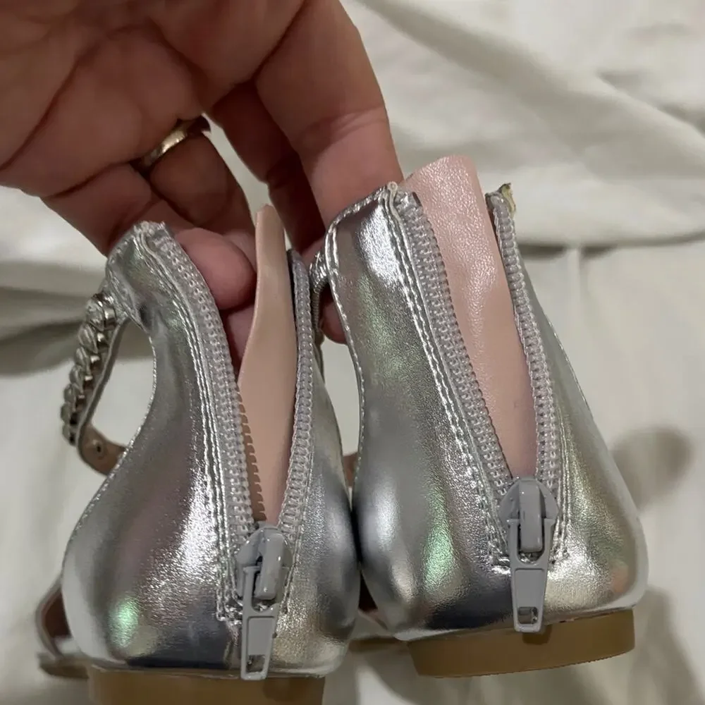 Steve Madden 2 Silver Flats with Embellished Straps flats nwt